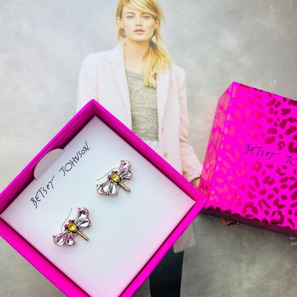 💗Betsey Johnson Dragonfly Stud Earrings, Crystal - Picture 3 of 14
